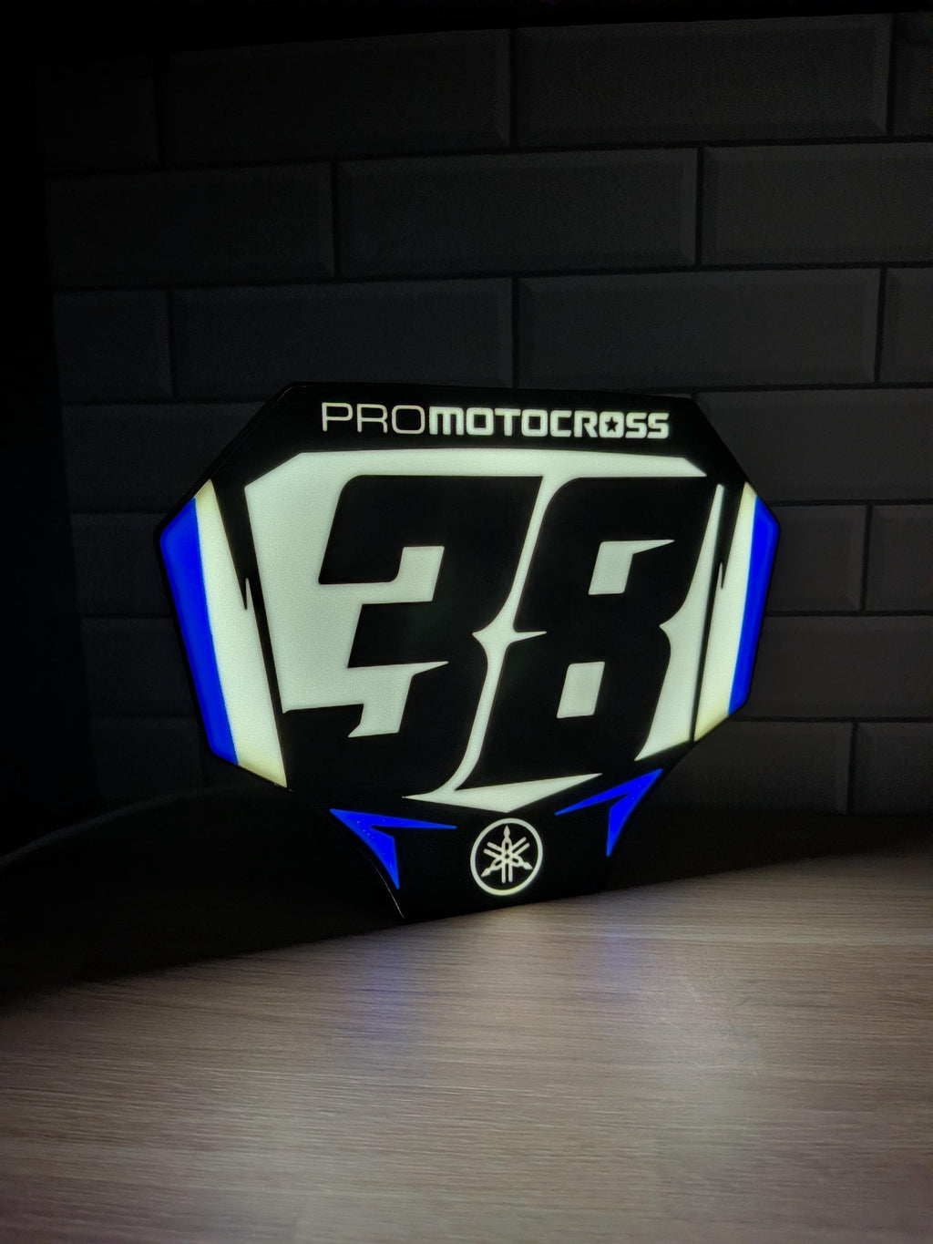 Custom motocross number plate LED sign with personalized rider number and name