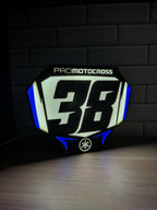 Custom motocross number plate LED sign with personalized rider number and name