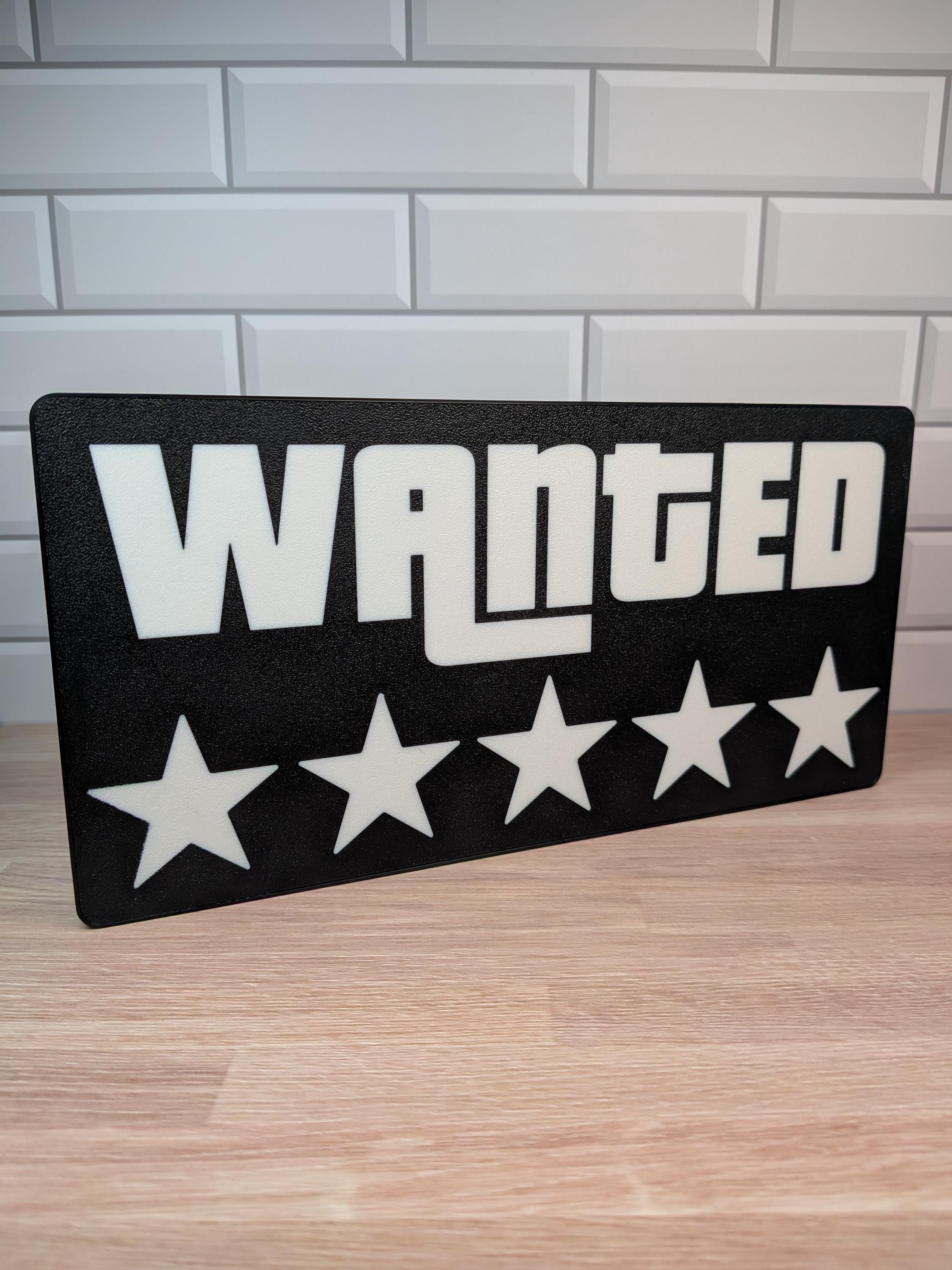 5-Star Wanted Level LED Sign – 3D Printed Gamer Room Decor
