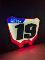 Custom Honda motocross number plate LED sign with personalized rider number and name