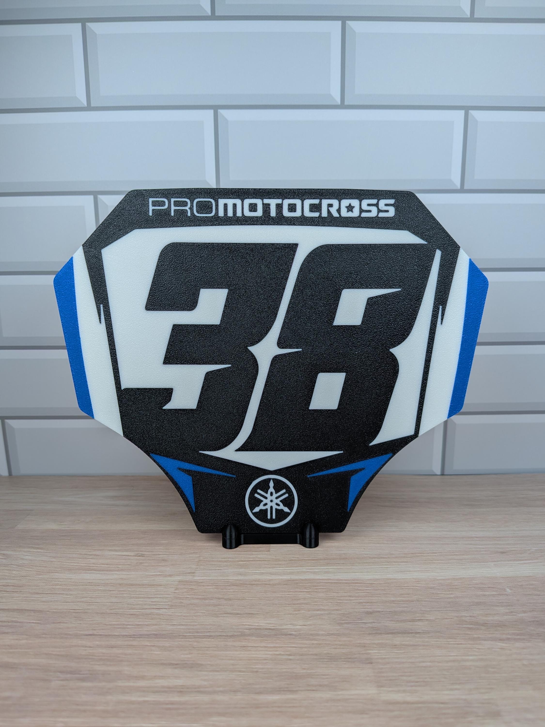 3D printed dirt bike number plate replica with display stand