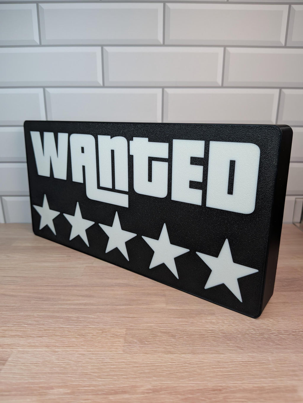 5-Star Wanted Level LED Sign – 3D Printed Gamer Room Decor