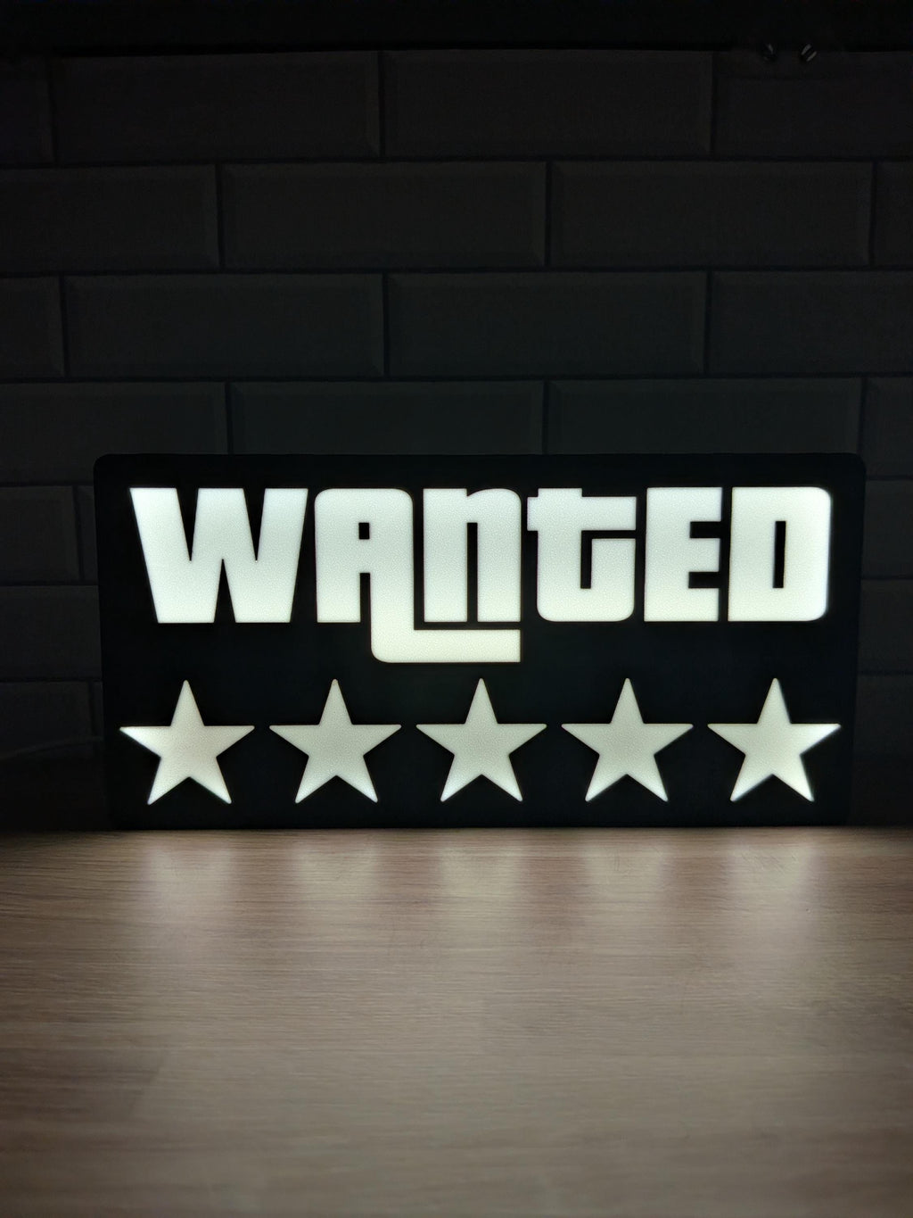 5-Star Wanted Level LED Sign – 3D Printed Gamer Room Decor