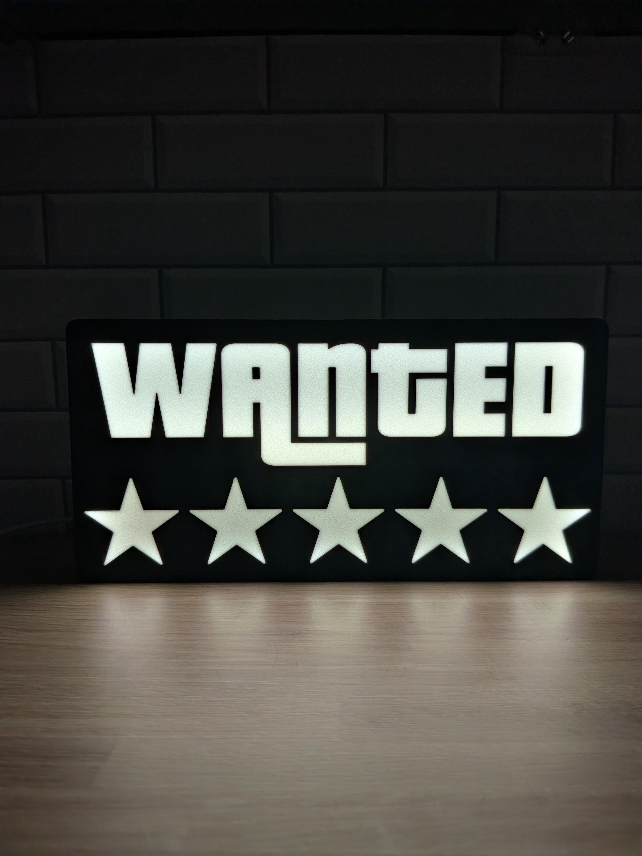 5-Star Wanted Level LED Sign – 3D Printed Gamer Room Decor